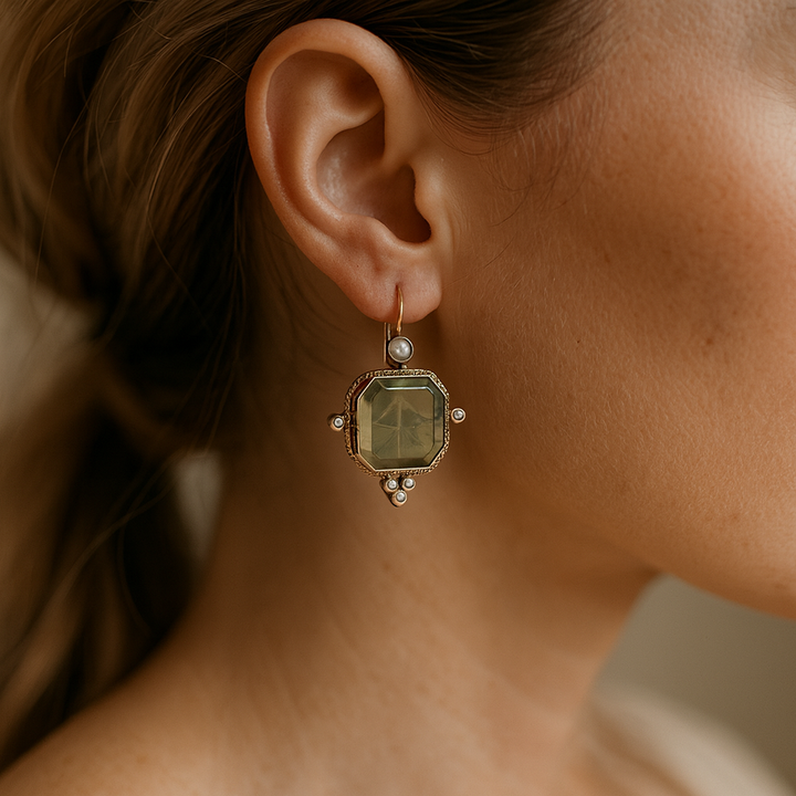 Julian - Einzigartige vintage grüne Perlenohrringe