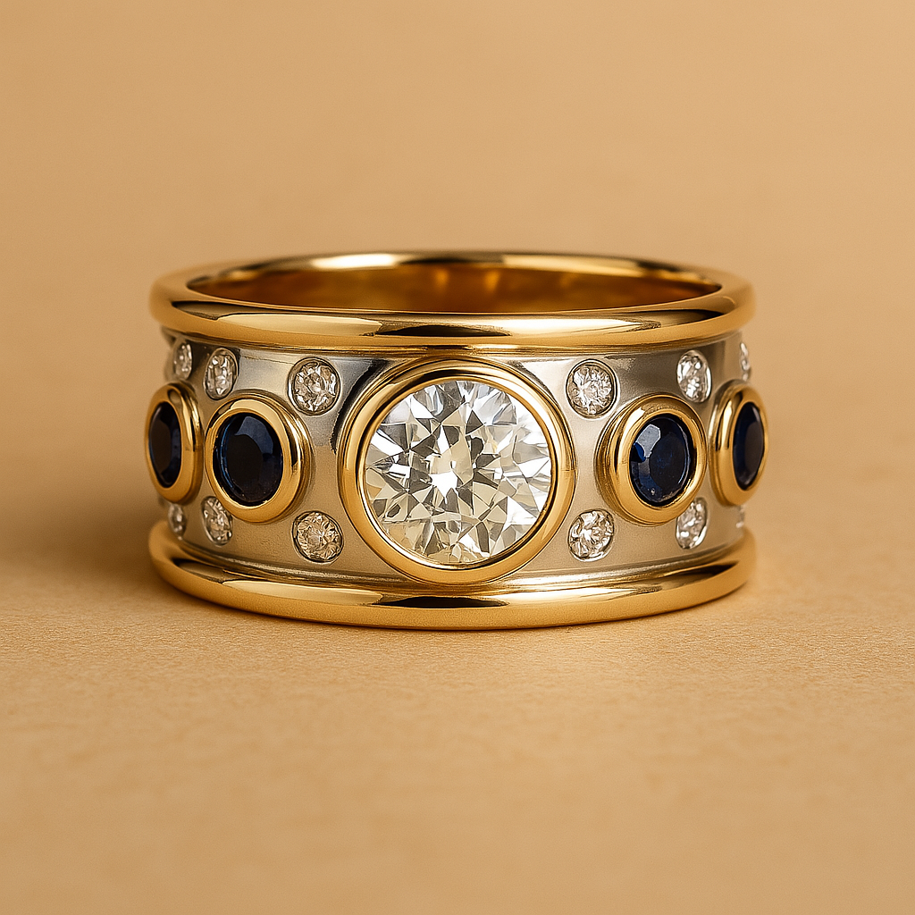 Barbara - Vintage Goldring mit Inlay und Zirkonen