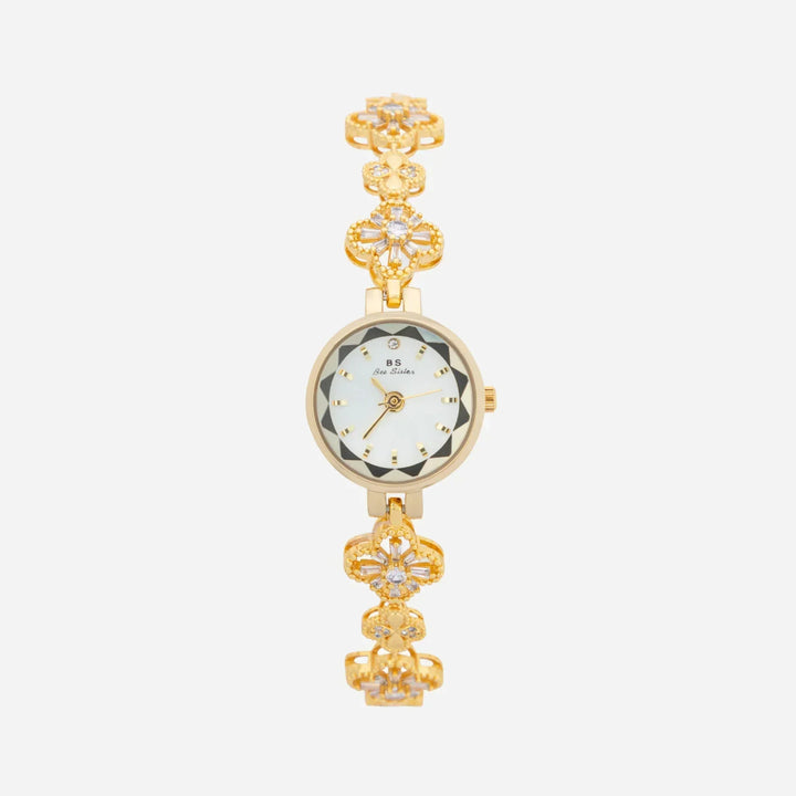 Elina – Goldene Uhr mit Blumenarmband.